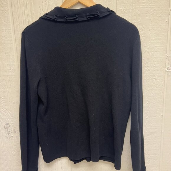 Talbots Ruffle Trim Collar Knit Cardigan Black Medium - Picture 7 of 8